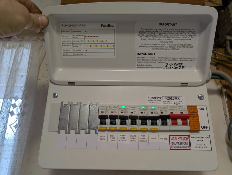 A new consumer unit installed in a semi-detached home