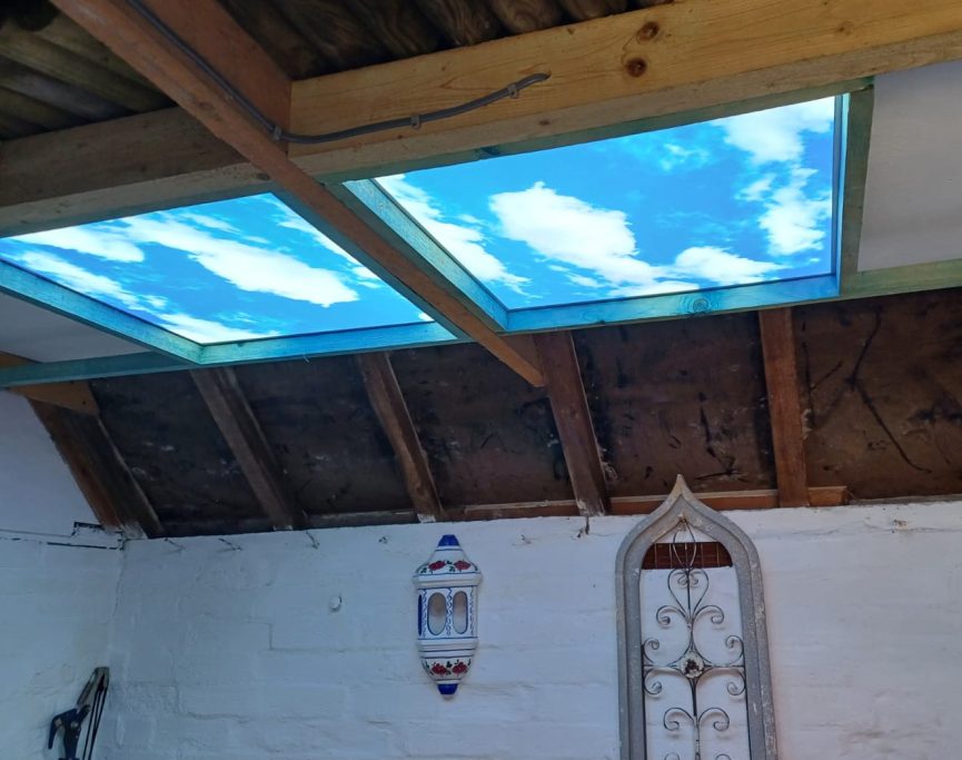 Mood lighting in a home outbuilding used for entertaining