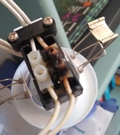 Melted connector Melted connector found in ceiling void