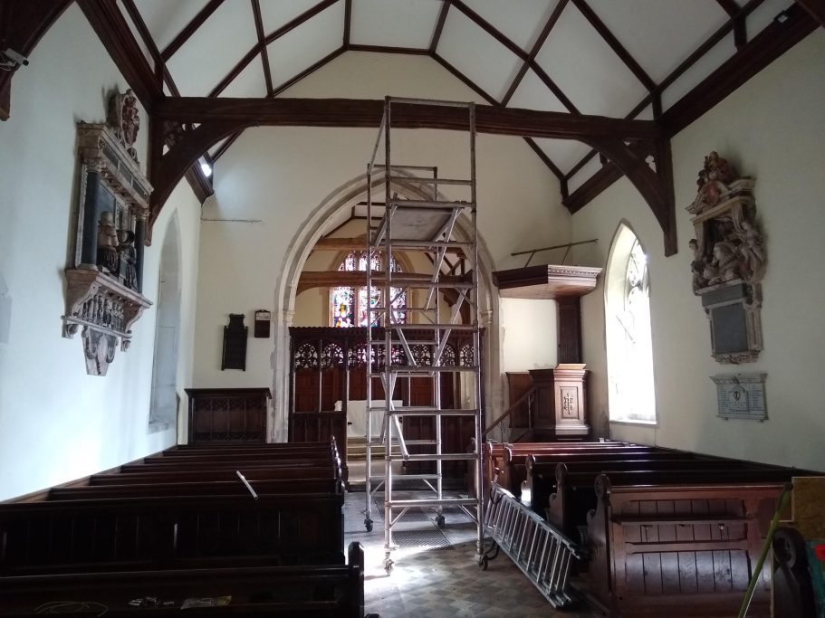 Getting ready to install new lighting inside a church